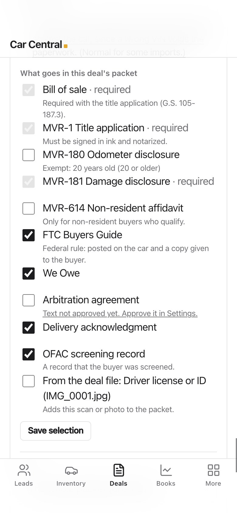 Document packet checklist